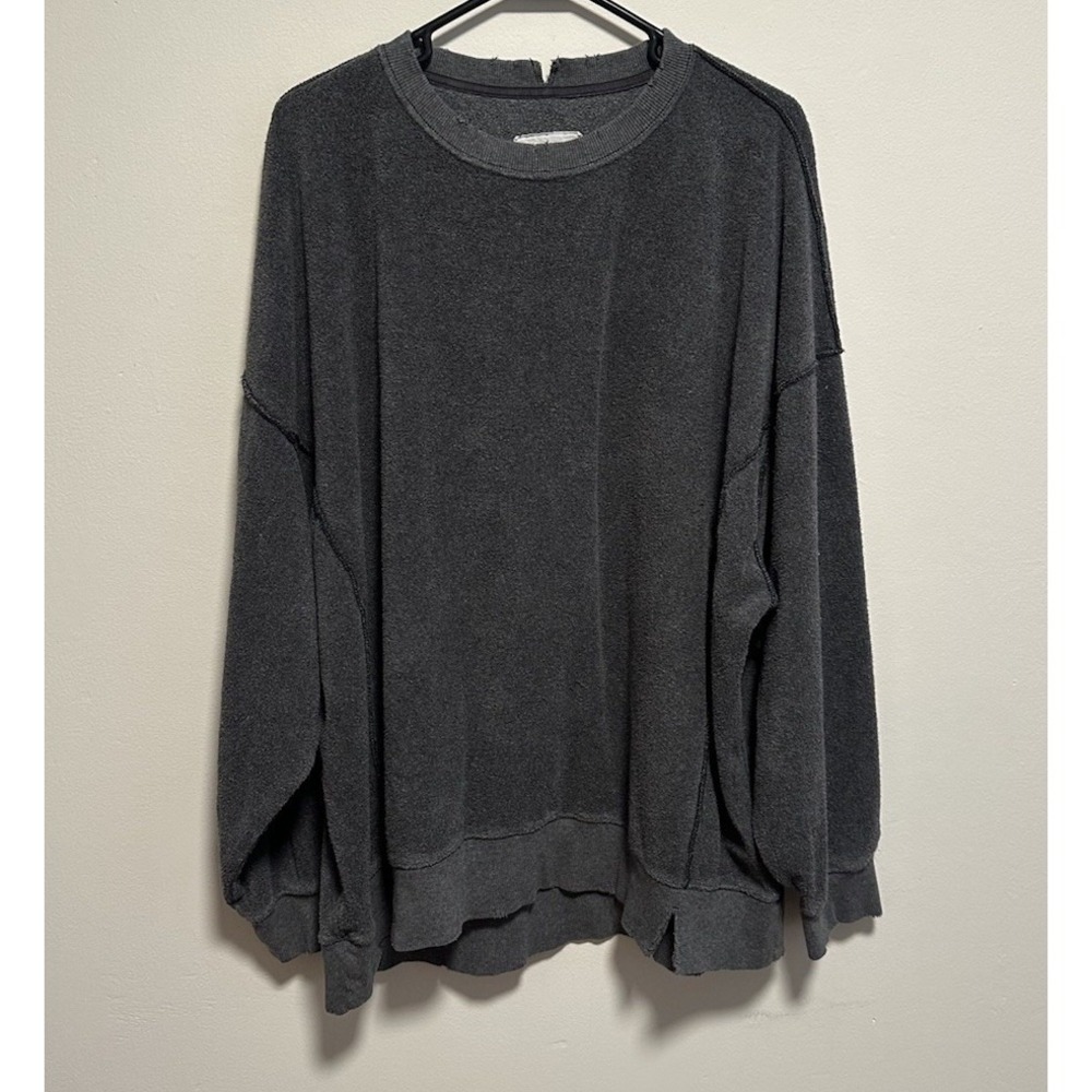Aerie Women's Grey Oversized Pullover Sweatshirt Size XL Long Sleeve, Distressed